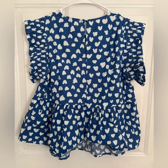 THML Blue Heart Print Flutter Sleeve Top - Picture 5 of 10